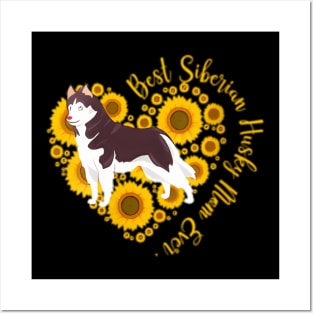 Womens Sunflower Heart Siberian Husky Mom Womens Day Posters and Art